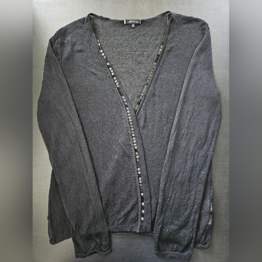 NWOT - Sheer Linen Blend Anne Klein Black Cardigan - Size XL